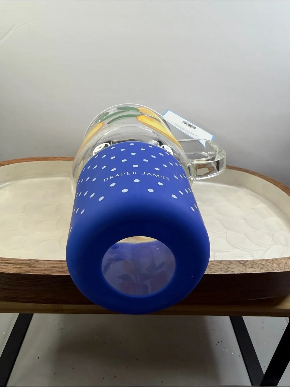 Draper James Glass Tumbler Straw For Hot & Cold Yellow Lemon Blue Polka Dot 39oz